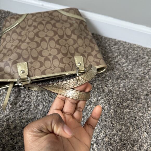 Coach Heritage Star Print Brown Gold Double Handle Shoulder Bag F18853 - Picture 7 of 12